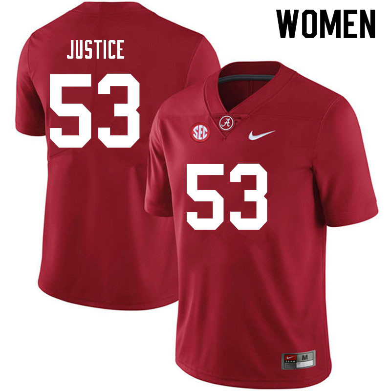 Alabama Crimson Tide Women's Kevin Justice #53 Crimson NCAA Nike Authentic Stitched 2021 College Football Jersey XP16K11OT